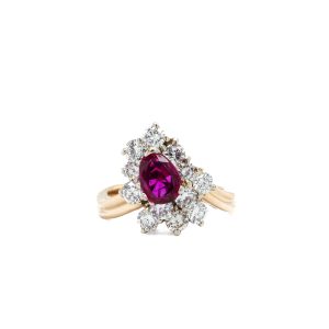 Estate Piece: 14k Two Tone Gold Ruby and Diamond Asymmetrical Ring