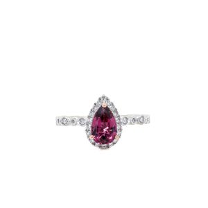 Estate Piece: 14k White Gold Rhodolite Garnet and Diamond Ring