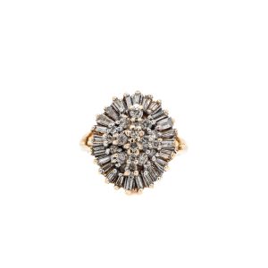 Estate Piece: 14k Two Tone Gold Diamond Baguette Cluster Ring