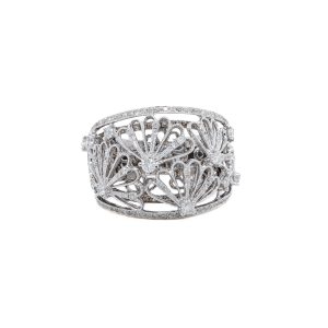 Estate Piece: 14k White Gold Diamond Floral Filigree Double Layer Ring