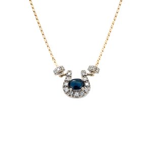 Estate Piece: 14k Two Tone Gold Sapphire and Diamond Horseshoe Necklace