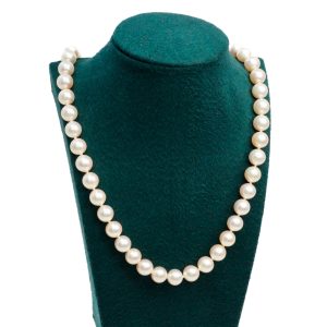 Estate Piece: Akoya Pearl 24 Inch Strand with 14k Gold Diamond Clasp