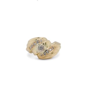 Estate Piece: 14k Yellow Gold Diamond Wide Bypass-Style Ring