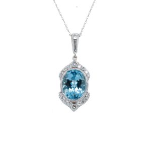 Estate Piece: 14k White Gold Aquamarine and Diamond Pendant