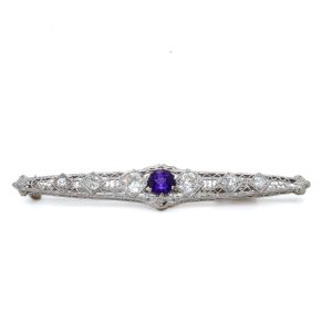 Estate Piece: Platinum and 14k White Gold Diamond and Amethyst Brooch