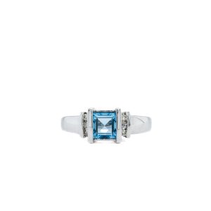 Estate Piece: 14k White Gold Blue Topaz and Diamond Ring