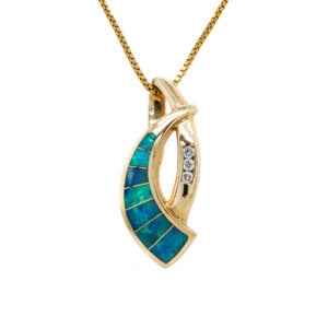 Estate Piece: 14k Yellow Gold Opal Inlay and Diamond Slide Pendant