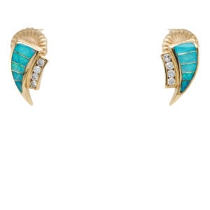 Estate Piece: 14k Yellow Gold Opal Inlay and Diamond Stud Earrings