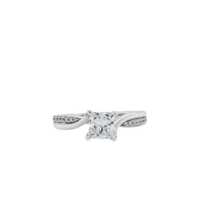 Estate Piece: 14k White Gold Diamond Princess Cut Bypass Engagement Ring