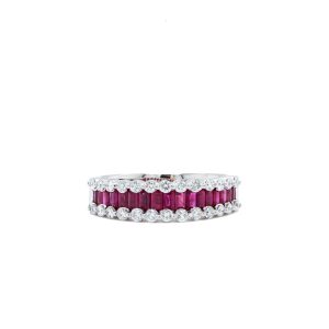 Estate Piece: 18k White Gold Ruby and Diamond Baguette Band
