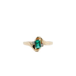 Estate Piece: 10k Yellow Gold Lab Grown Emerald and Diamond Ring