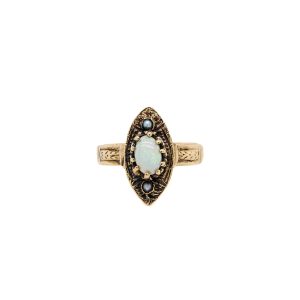 Estate Piece: 10k Yellow Gold Opal and Pearl Ring