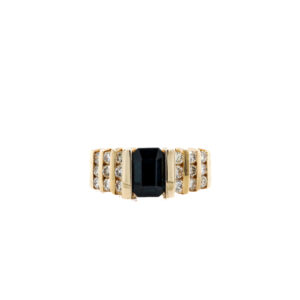 Estate Piece: 14k Yellow Gold Blue-Green Sapphire and Diamond Ring