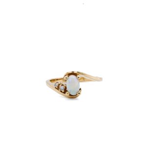 Estate Piece: 10k Yellow Gold Opal and Diamond Bypass Ring