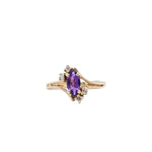 Estate Piece: 10k Yellow Gold Amethyst and Diamond Ring