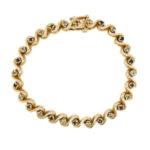 Estate Piece: 14k Yellow Gold Blue Topaz and Sapphire Bracelet