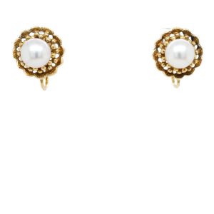Estate Piece: 14k Yellow Gold Non-Pierced Pearl Earrings