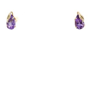 Estate Piece: 14k Yellow Gold Amethyst Pear Stud Earrings