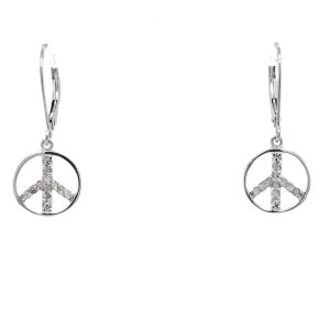 Estate Piece: 10k White Gold Diamond Peace Sign Dangle Earrings
