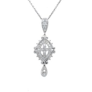 Estate Piece: 18k White Gold Diamond Vintage-Style Pendant