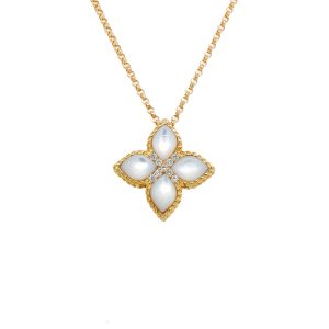 Estate Piece: 18k Yellow Gold Roberto Coin Mother of Pearl and Diamond Flower Pendant