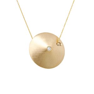 Estate Piece: 18k Yellow Gold Diamond Asymmetrical Disc Pendant