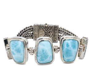 Estate Piece: Sterling Silver Larimar Twisted Bracelet