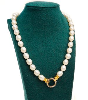 Estate Piece: Sterling Silver/14k Yellow Gold Freshwater Pearl Necklace