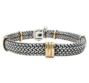 Estate Piece: Sterling Silver/Yellow Gold Plated Mesh Bracelet