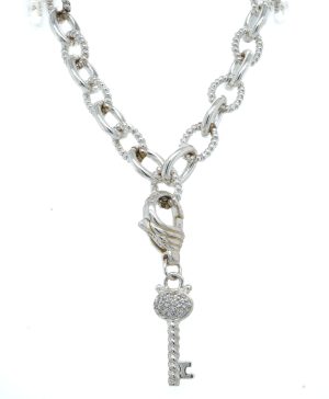 Estate Piece: Sterling Silver 18 Inch Textured Link Lock and Key Chain