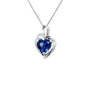 Estate Piece: Sterling Silver Lab Grown Sapphire Heart Pendant