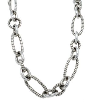 Estate Piece: Sterling Silver 18 Inch Textured Link Chain
