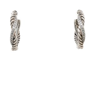 Estate Piece: David Yurman Sterling Silver/18k Yellow Gold Diamond Petite Infinity Hoop Earrings