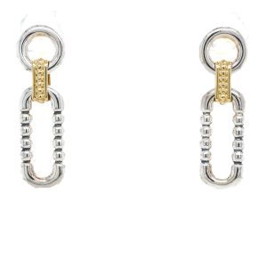 Estate Piece: Lagos Sterling Silver/18k Yellow Gold Signature Caviar Drop Earrings