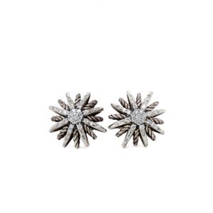 Estate Piece: Sterling Silver David Yurman Diamond Starburst Stud Earrings