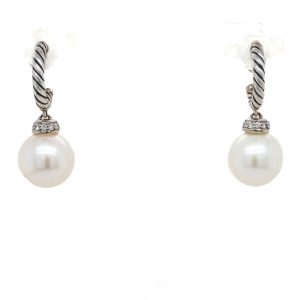 Estate Piece: David Yurman Sterling Silver/14k Yellow Gold Pearl and Diamond Earrings
