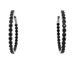 Estate Piece: Sterling Silver Black Stone Inside-Out Hoop Earrings