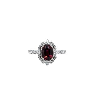 Estate Piece: 14k White Gold Rhodolite Garnet and Diamond Ring