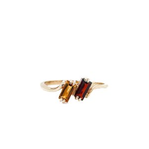 Estate Piece: 14k Yellow Gold Citrine and Garnet Baguette Ring