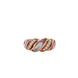 Estate Piece: 14k Rose Gold Pink Mother of Pearl and Diamond Ring