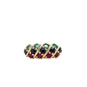 Estate Piece: 14k Yellow Gold Emerald, Ruby, and Sapphire Ring