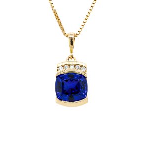 Estate Piece: 18k Yellow Gold Tanzanite and Diamond Pendant