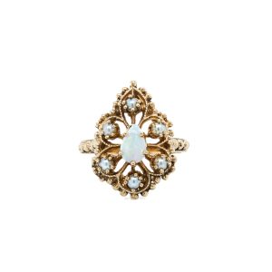 Estate Piece: 14k Yellow Gold Opal and Seed Pearl Ring