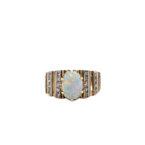 Estate Piece: 14k Two Tone Gold Opal and Diamond Ring