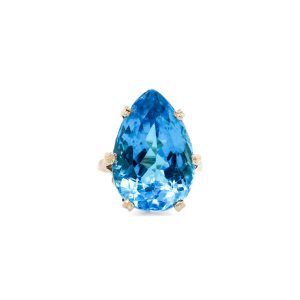 Estate Piece: 14k Yellow Gold Blue Topaz Pear Ring