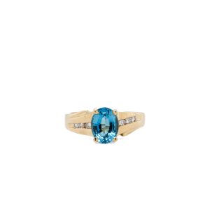 Estate Piece: 14k Yellow Gold Blue Topaz and Diamond Ring