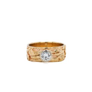 Estate Piece: 14k Yellow Gold Diamond Bezel Textured Ring