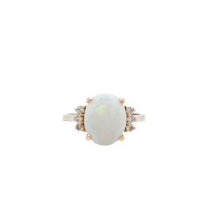 Estate Piece: 14k Yellow Gold Opal and Diamond Ring