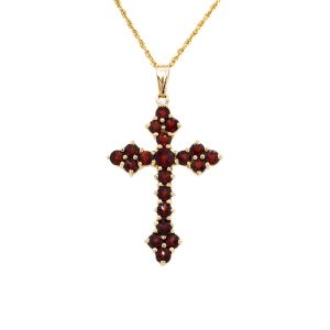 Estate Piece: 14k Yellow Gold Garnet Cross Pendant