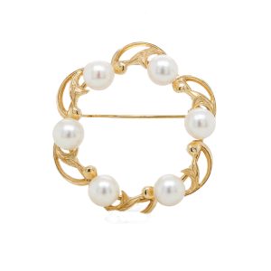 Estate Piece: 14k Yellow Gold Pearl Wreath Brooch